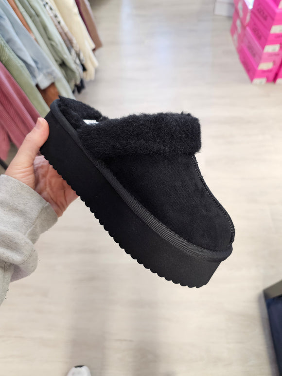 Corkys Cuddle Up Black Faux Suede Mule Slipper