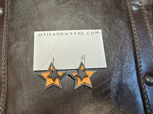 Black + Orange Star Dangle Hoops