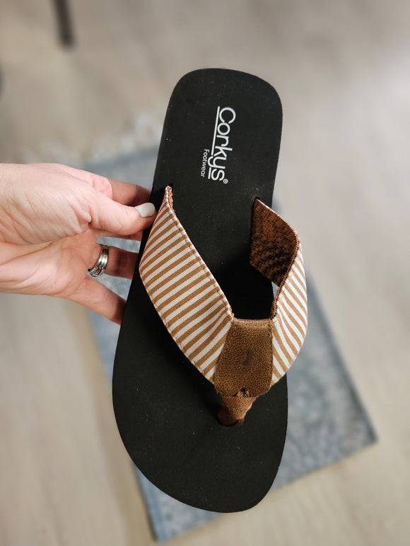 Corkys Summer Break Tan + White Stripped Classic Flip Flop