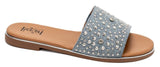 Corkys Bail Money Studded Slide Sandal in Denim