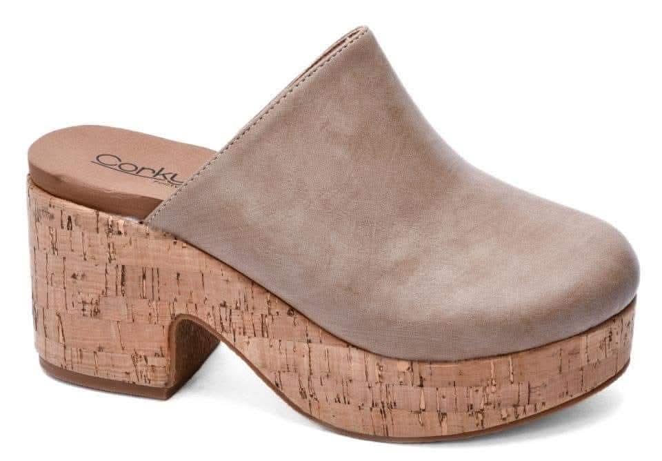 Corkys Watch Your Back Wedge Mule in Taupe
