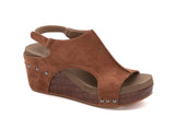 Corkys Carley Wedge - Cognac Suede + Faux Croc