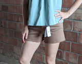 Vervet by Flying Monkey High Rise Fray Hem Mom Shorts in Mocha