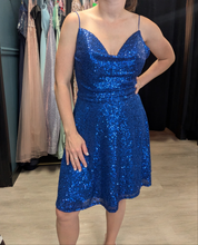 Load image into Gallery viewer, Strappy Royal Sequin Cocktail Dress - Homecoming
