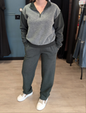 Vintage Everyday Lounge Separates - Relaxed Pant + Quarter Zip Top in Hunter Green