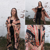 Black + Red Satin Boho Kimono