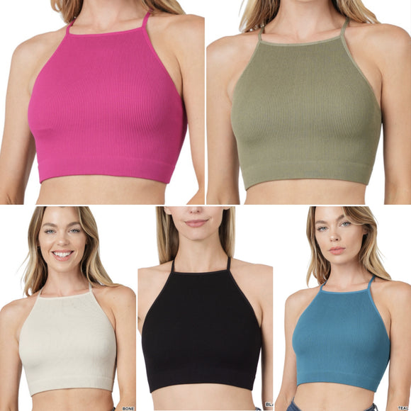 Ribbed Halter Neck Cropped Bralette tank