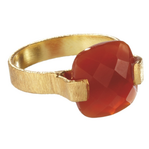 Orange Onyx 18k Gold Plated Square Ring - Size 7