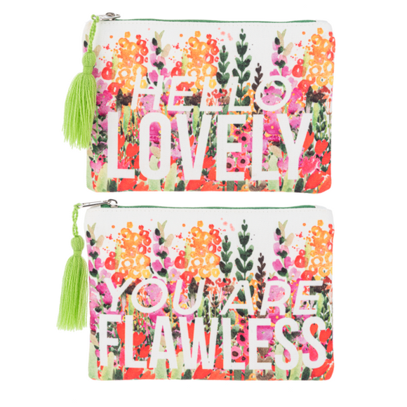 Positivity Floral Zipper Pouch - Various