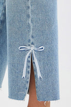 Load image into Gallery viewer, Risen High Rise Straight Fit Crop Jean with Bow Split Hem in Light Wash
