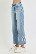 Load image into Gallery viewer, Risen High Rise Straight Fit Crop Jean with Bow Split Hem in Light Wash
