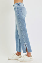 Load image into Gallery viewer, Risen High Rise Straight Fit Crop Jean with Bow Split Hem in Light Wash
