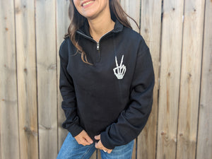 Unisex Skellie Peace Sign Quarter Zip - Black