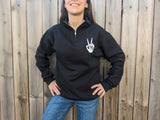 Unisex Skellie Peace Sign Quarter Zip - Black