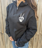 Unisex Skellie Peace Sign Quarter Zip - Black