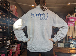 Unisex Distressed St. Peter's School Quarter Zip - Ash Gray