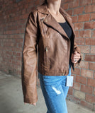 FAUX Leather Moto Jacket - Cognac