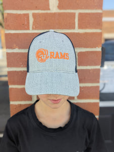 Embroidered Rams Mascot Black Gray + Orange Snapback Hat Gray