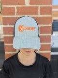 Embroidered Rams Mascot Black Gray + Orange Snapback Hat Gray