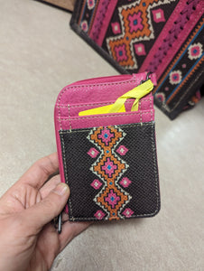 Wrangler Southwestern Aztec Card Holder Accent Wallet - Hot Pink