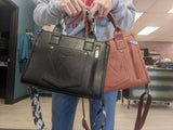 Concealed Carry Wrangler Faux Leather Small Crossbody Tote - Textured Croc + Cow Print