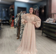 Load image into Gallery viewer, Long sleeve Champagne Chiffon Dress
