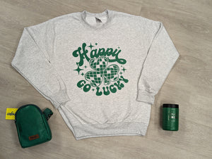 Happy Go Lucky St Patrick's Day Crewneck sweatshirt in Ash Gray