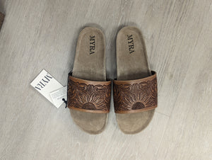 Myra Dottie Hand-Tooled Leather Slide Sandal