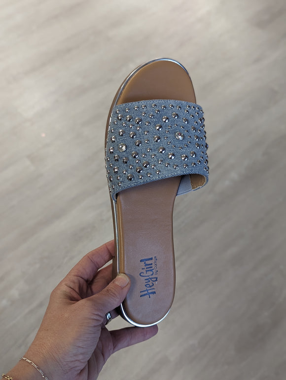 Corkys Bail Money Studded Slide Sandal in Denim