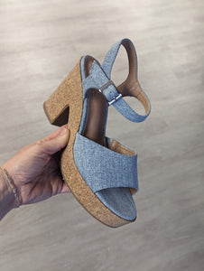 Corkys Cheers Cork Heeled Sandal in Denim