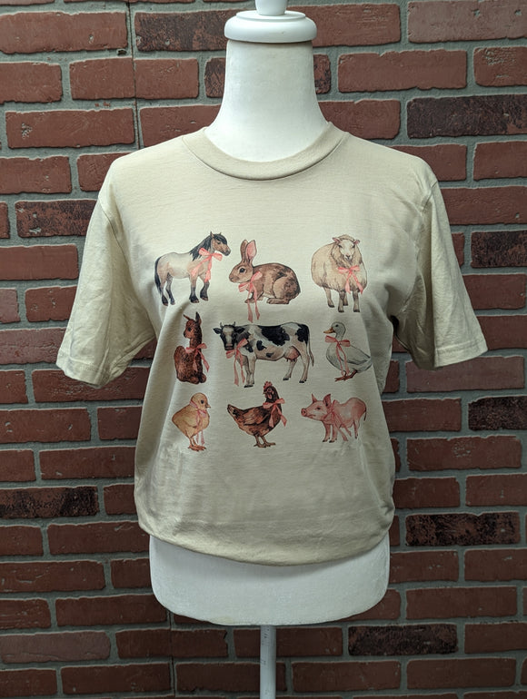 Coquette Farm Animals Unisex Tee in Beige