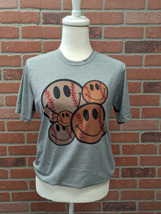 Happy Face Baseball + Softball Unisex Tee in Gray