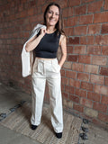 Single Button Suit - Wide Leg Pant + Blazer in Oatmeal