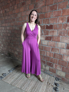 Sleeveless V-neck Jumpsuit in Plum