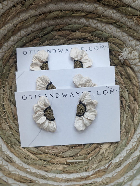 White + Black Half Flower Statement Studs