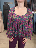 Long Sleeve Vibrant Plum Floral Baby Doll Top