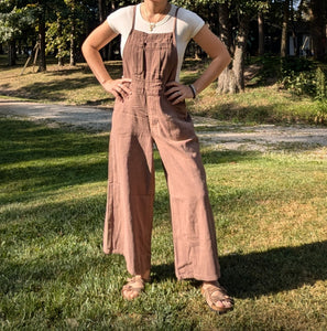 Denim Twill Wide Leg Overall in Mocha