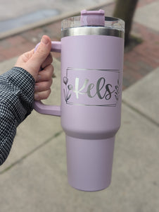 Floral Frame Custom Name 40 Oz Handle Tumbler Dupe