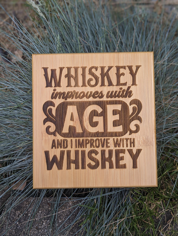 Engraved Bamboo Whiskey Stone Box Set