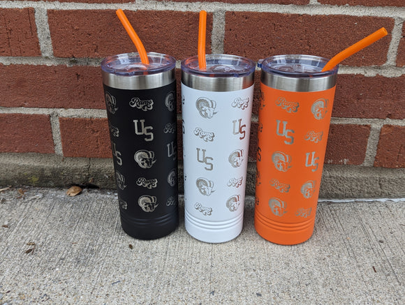 Retro Rams 22 oz Skinny Tumbler - 360* Laser Engraved