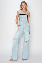 Load image into Gallery viewer, Risen Minimally Distressed Wide Leg Light Wash Overall
