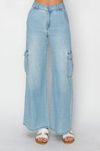 Load image into Gallery viewer, Risen Wide Leg Cargo Pant in Light Wash Denim - Cotton
