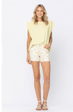 Judy Blue White + Yellow Floral Mid Rise Shorts