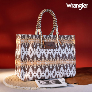 Wrangler Southwestern Pattern Print Canvas Oversized Tote with Wrapped Handles