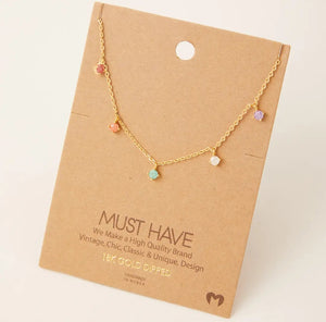Crystal Multicolor Stud Drop Necklace - Various