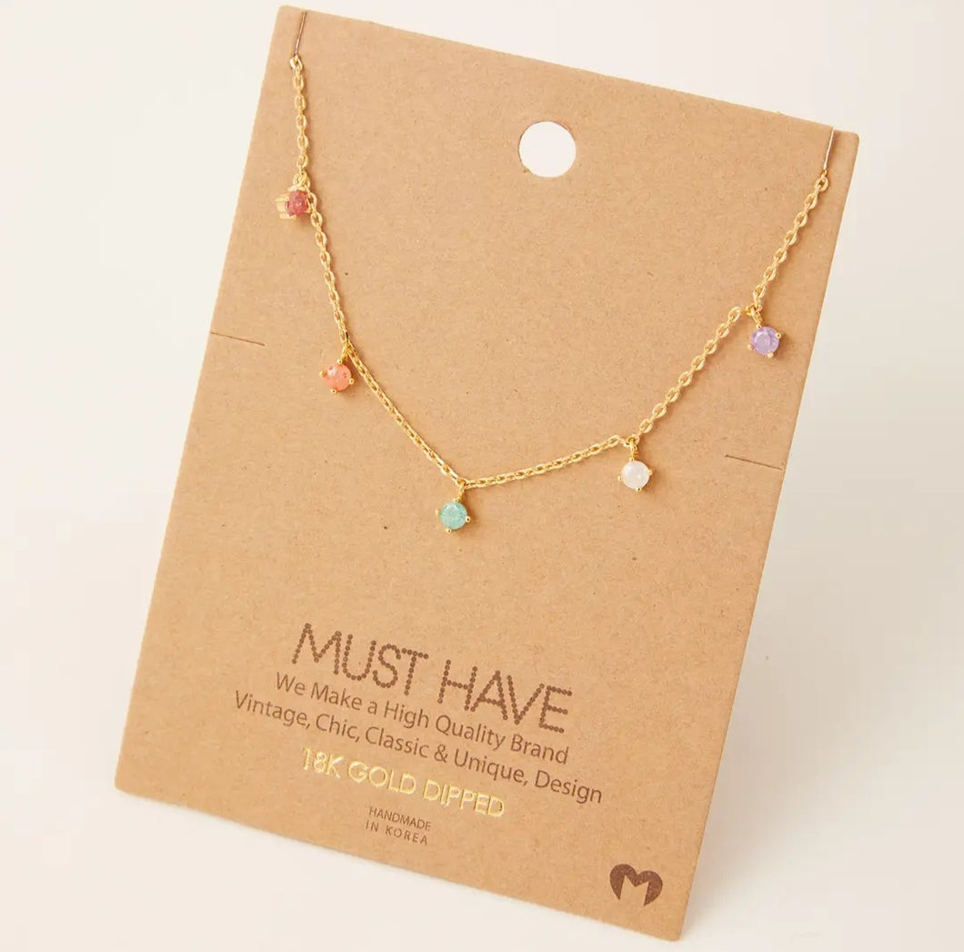 Crystal Multicolor Stud Drop Necklace - Various