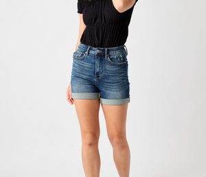 Judy Blue High Waist Tummy Control Vintage Wash Cuffed Shorts