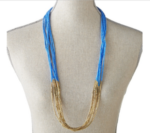 Blue + Gold Beaded Strand Necklace