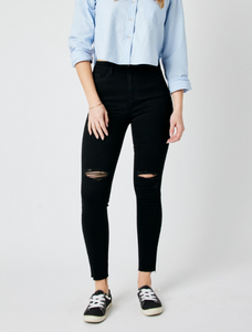 Judy Blue High Rise Destroyed Black Denim Skinny with Fray Hem