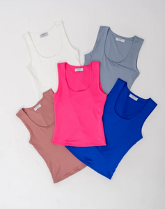 Long Crop Fitted Tank Top in Hot Pink